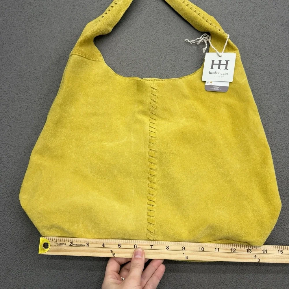 Haute Hippie Leather Festival Suede Leather Hobo Chartreuse Purse Bag Pouch New